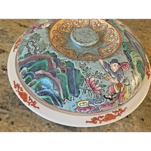 Rose Medallion Antique Chinese Porcelain Export Covered Serving Casserole Dish - Picture 8 of 15